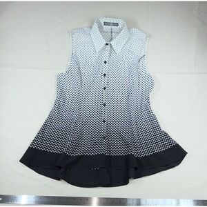 Signature Collection MW Black/White Polka Dot Sleeveless Button-Up Blouse
